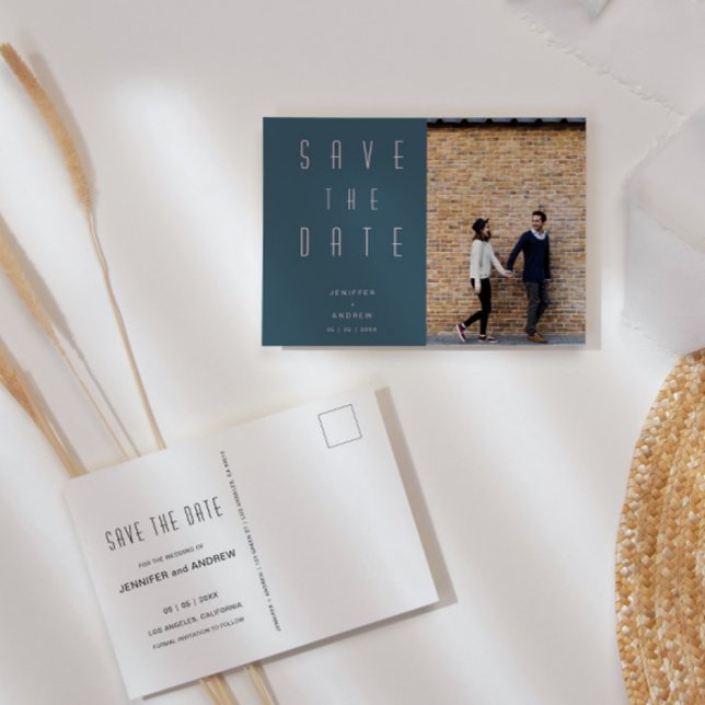 Minimalist Modern Script Photo Save The Date Postcard (Creator Uploaded)