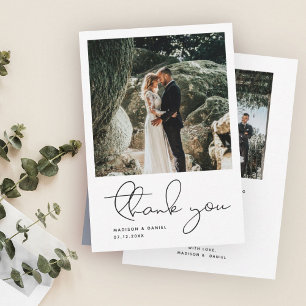 Minimalist Modern Script Photo Simple Wedding  Thank You Card