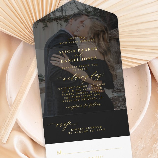 Minimalist modern script photo wedding all in one invitation (Creator Uploaded)