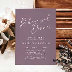 Minimalist Modern Script Purple Rehearsal Dinner  Invitation