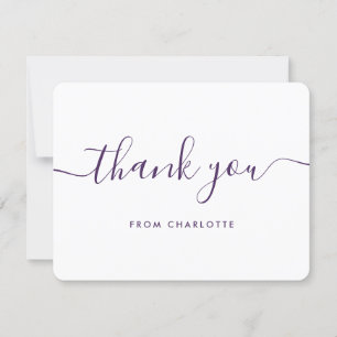 Minimalist Modern Script Purple Thank You Card