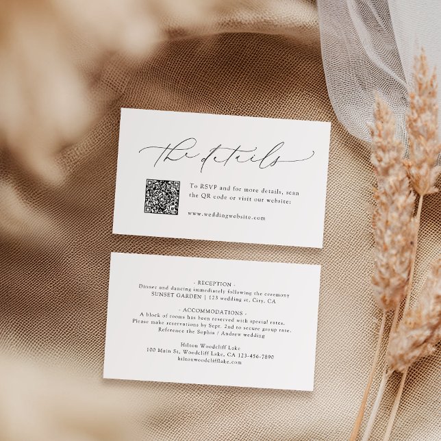 Minimalist Modern Script QR Code Wedding Details Place Card (Minimalist Modern Script QR Code Wedding Details Place Card)