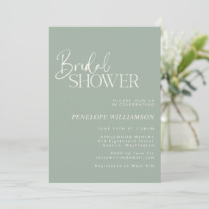 Minimalist Modern Script Sage Green Bridal Shower Invitation