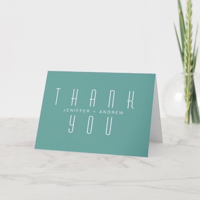 Minimalist Modern Script Turquoise Thank You Photo Card (Front)