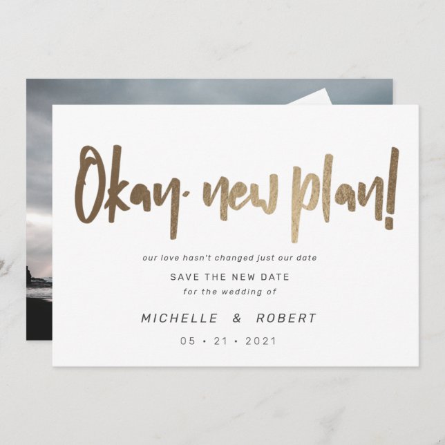 minimalist modern script two photo save the date invitation (Front/Back)