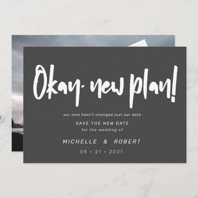 minimalist modern script two photo save the date invitation (Front/Back)