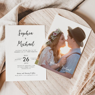 Minimalist Modern Script Typography Photo Wedding Invitation