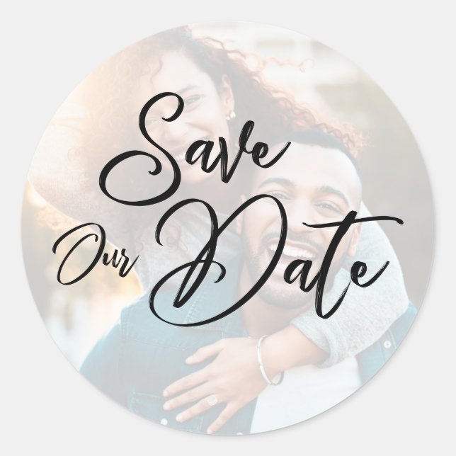 Minimalist Modern Script Typography Save Our Date Classic Round Sticker (Front)