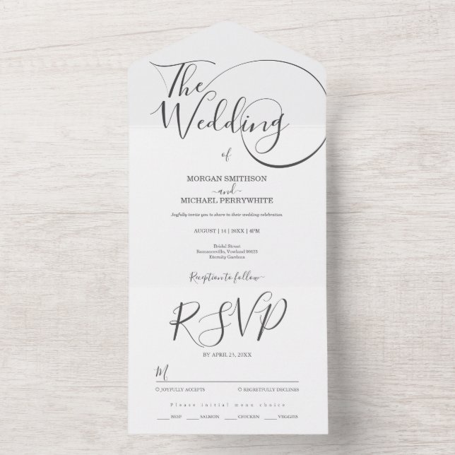 Minimalist modern script typography wedding all in one invitation (Inside)