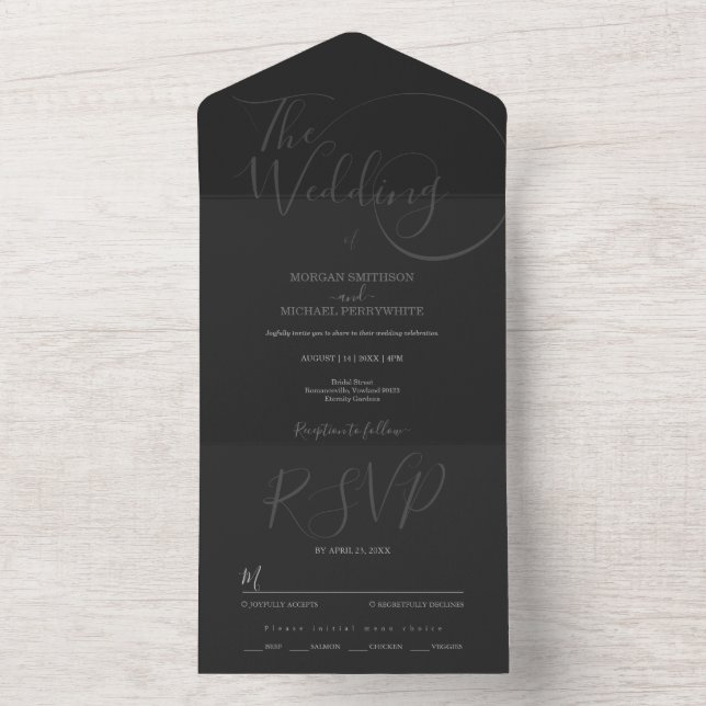 Minimalist modern script typography wedding all in one invitation (Inside)
