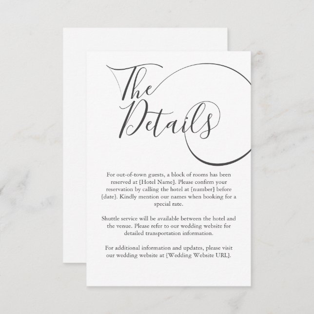 Minimalist modern script typography wedding enclosure card (Front/Back)