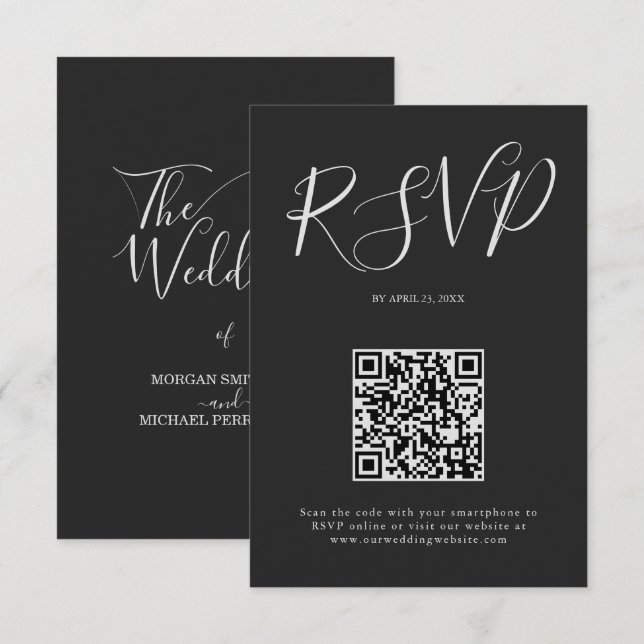 Minimalist modern script typography wedding RSVP card (Front/Back)