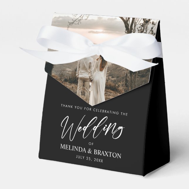 Minimalist Modern Script Wedding Black Photo  Favour Box (Front Side)