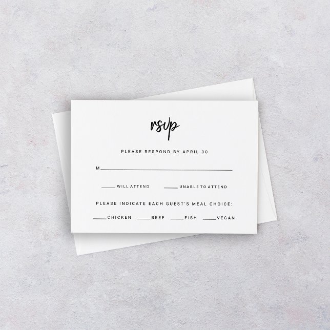 Minimalist Modern Script | Wedding Meal Choice RSVP Card (Creator Uploaded)