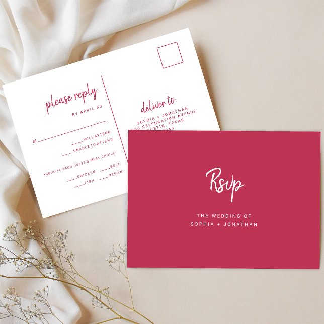 Minimalist Modern Script Wedding Meal Choice RSVP Postcard (Creator Uploaded)