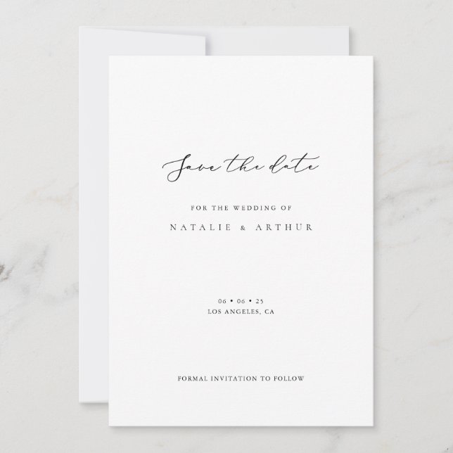 Minimalist Modern Script Wedding Save The Date (Front)