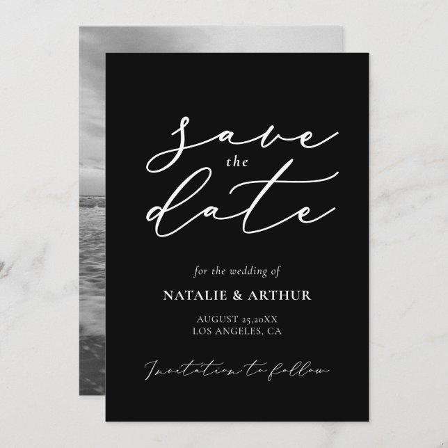 Minimalist Modern Script Wedding Save The Date (Front/Back)