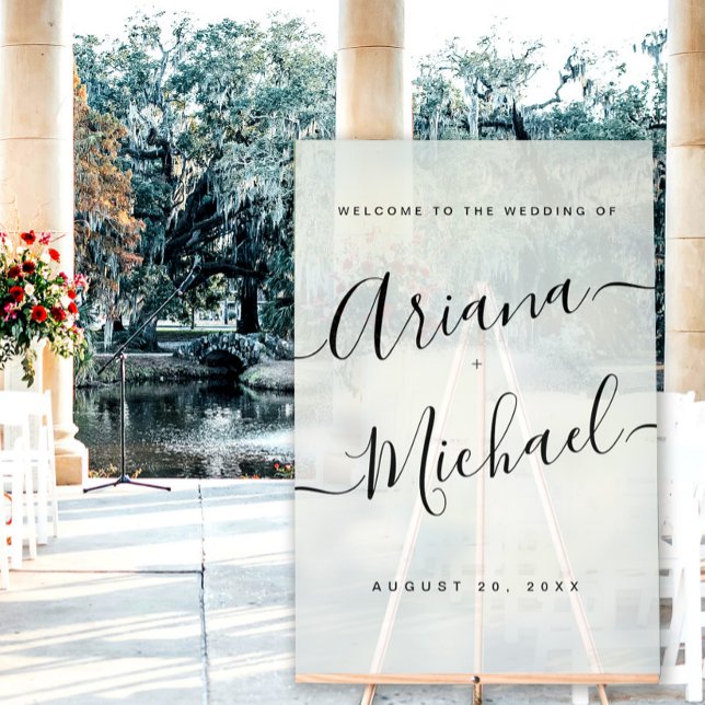 Minimalist Modern Script Welcome Wedding Frosted Acrylic Sign (Simple Minimalist wedding acrylic frosted welcome sign.)