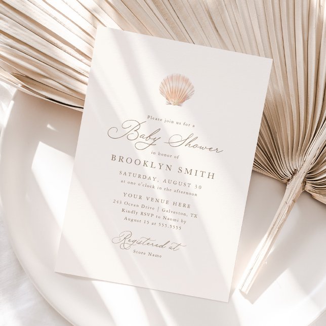 Minimalist Modern Sea Shell Beach Baby Shower Invitation (Creator Uploaded)