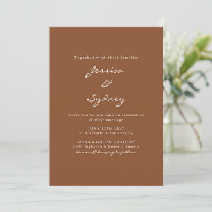 Minimalist Modern Sienna Brown Script Wedding Invitation