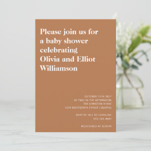 Minimalist Modern Simple Baby Shower Terracotta Invitation