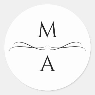 Minimalist Modern Simple Black and White Initials Classic Round Sticker