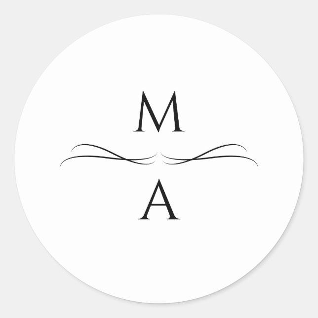 Minimalist Modern Simple Black and White Initials Classic Round Sticker (Front)