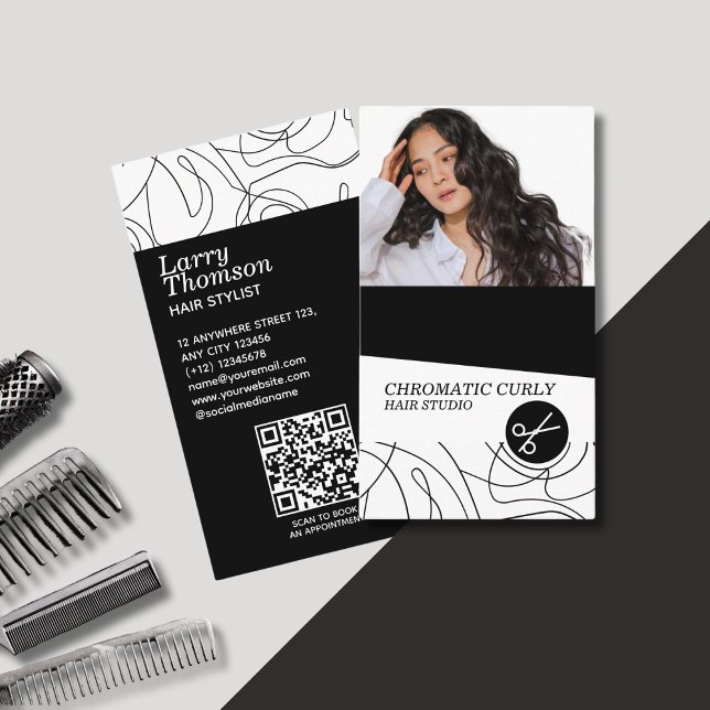 Minimalist Modern Simple Black White Abstract Line Business Card (Creator Uploaded)