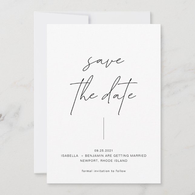 Minimalist Modern Simple Black & White With Photo Save The Date (Front)