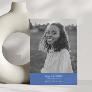 Minimalist Modern Simple Blue Photo Graduation Announcement