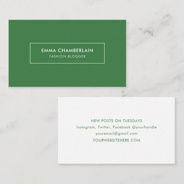 Minimalist Modern Simple Boho Green Business Card (Front/Back)