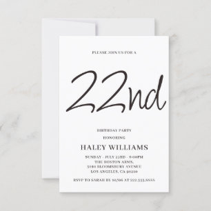 Minimalist Modern Simple Calligraphy 22nd Birthday Invitation