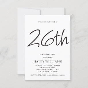 Minimalist Modern Simple Calligraphy 26th Birthday Invitation