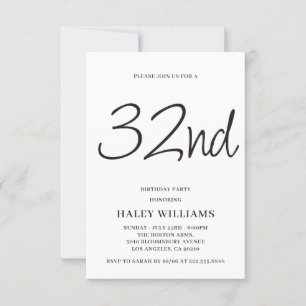 Minimalist Modern Simple Calligraphy 32nd Birthday Invitation