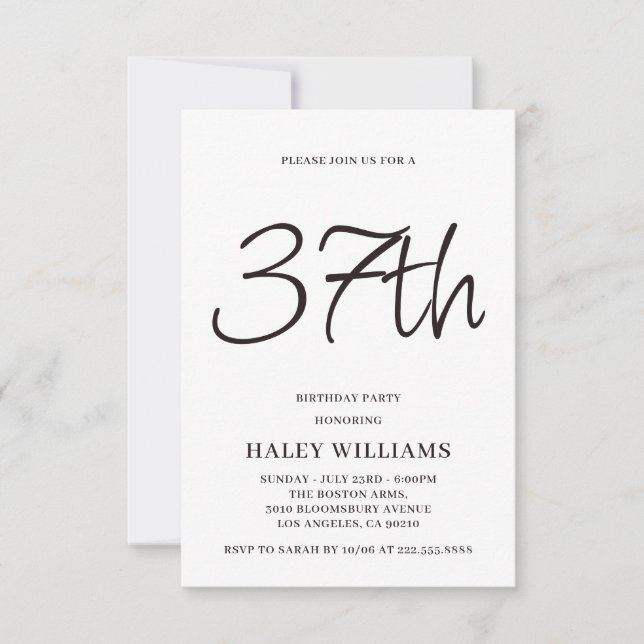 Minimalist Modern Simple Calligraphy 37th Birthday Invitation (Front)