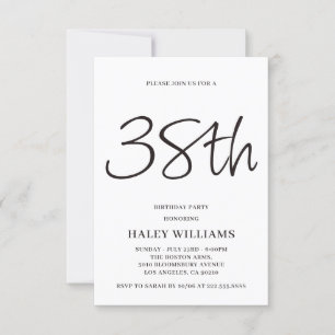 Minimalist Modern Simple Calligraphy 38th Birthday Invitation