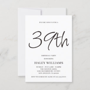 Minimalist Modern Simple Calligraphy 39th Birthday Invitation