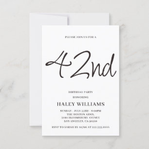 Minimalist Modern Simple Calligraphy 42nd Birthday Invitation