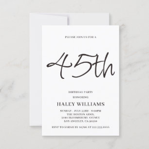 Minimalist Modern Simple Calligraphy 45th Birthday Invitation