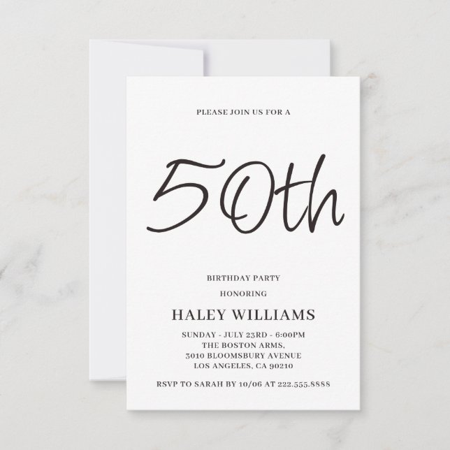Minimalist Modern Simple Calligraphy 50th Birthday Invitation (Front)