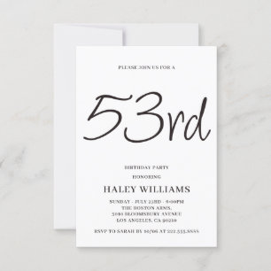 Minimalist Modern Simple Calligraphy 53rd Birthday Invitation