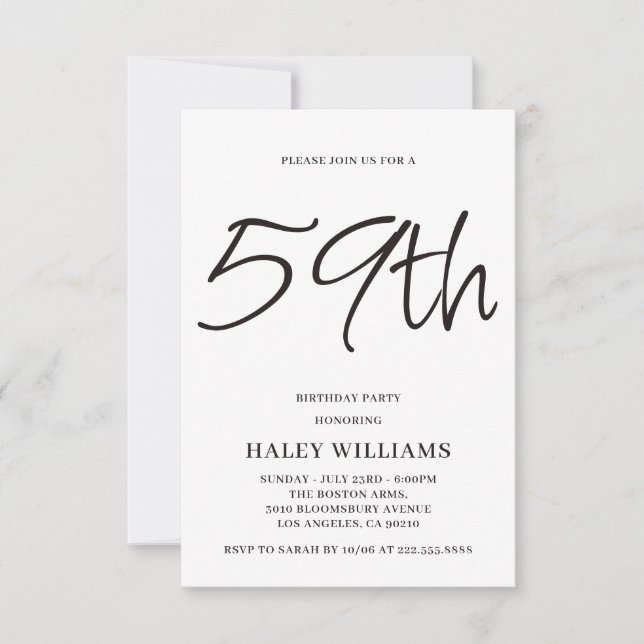 Minimalist Modern Simple Calligraphy 59th Birthday Invitation (Front)