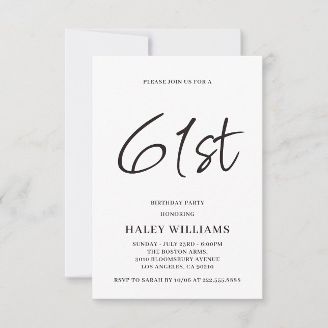 Minimalist Modern Simple Calligraphy 61st Birthday Invitation (Front)