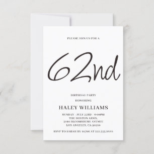 Minimalist Modern Simple Calligraphy 62nd Birthday Invitation