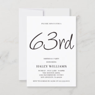Minimalist Modern Simple Calligraphy 63rd Birthday Invitation