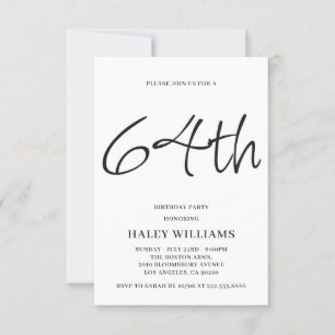 Minimalist Modern Simple Calligraphy 64th Birthday Invitation