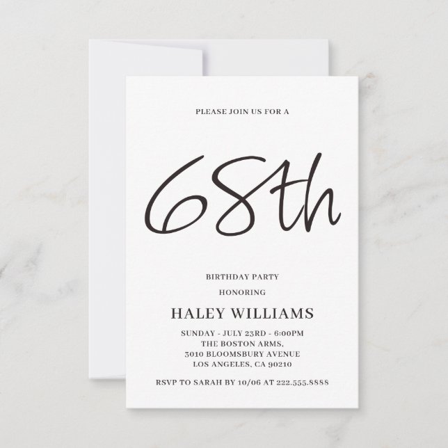 Minimalist Modern Simple Calligraphy 68th Birthday Invitation (Front)