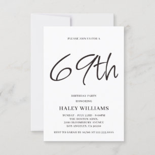Minimalist Modern Simple Calligraphy 69th Birthday Invitation