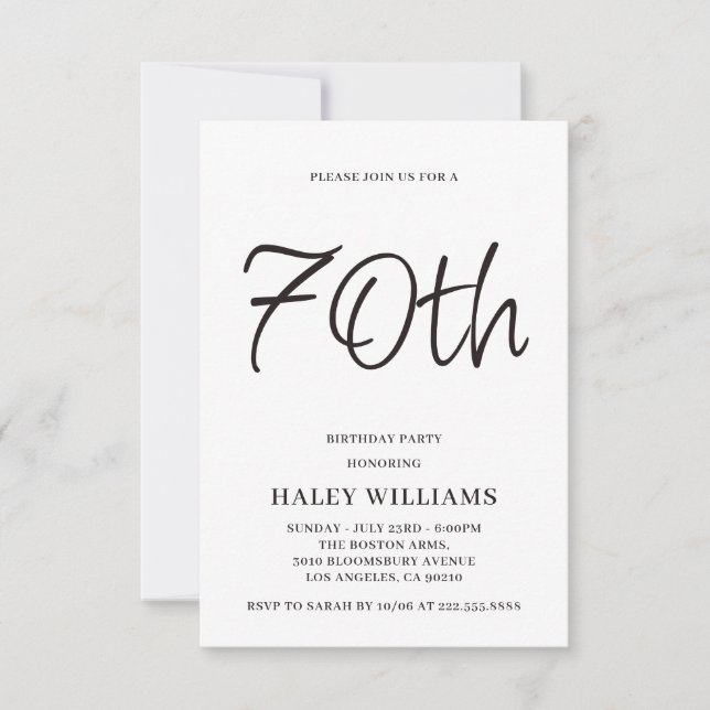 Minimalist Modern Simple Calligraphy 70th Birthday Invitation (Front)
