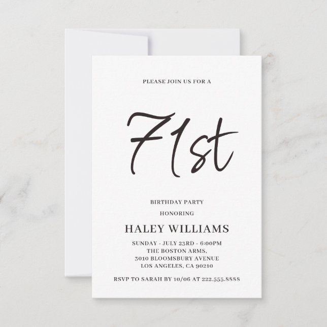 Minimalist Modern Simple Calligraphy 71st Birthday Invitation (Front)